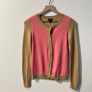 Talbots Women's Size XS Pure Italian‎ Merino Wool Pink and Tan Button Cardigan